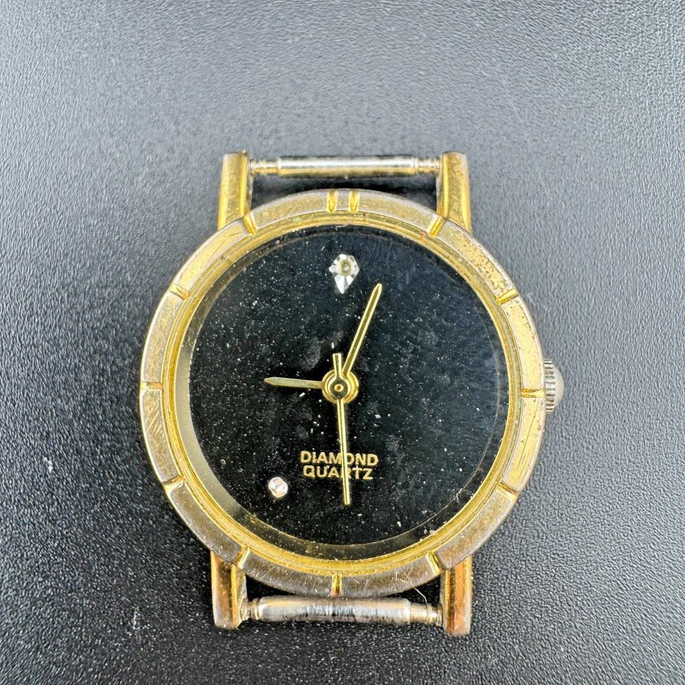 Vintage Diamond Quartz Ladies Watch Black Dial No Strap